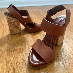 VINCE. Haley Sandals in Whiskey - Wood Block Heels